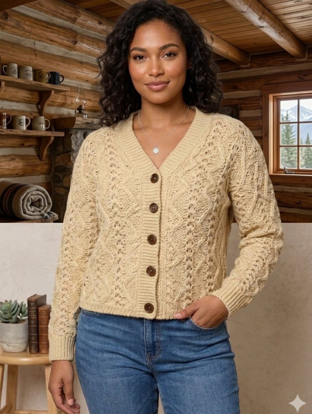 Arran Pallas Irish Cottagecore Wool Hand Knit Cream Cardigan Sweater